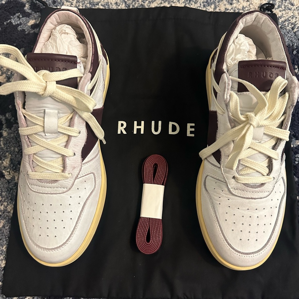 RHUDE WHITE/MAROON RHECESS LOW SNEAKERS SIZE 8 - Picture 5 of 9